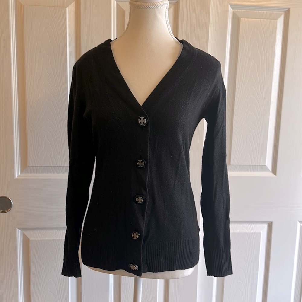 Tory Burch black button down cardigan. Fair condition
